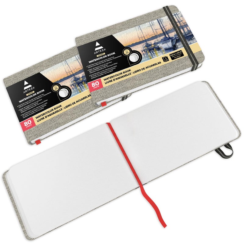 ARTEZA Watercolor Book, Pack of 3, 80 Pages Each, 3.5x5.5 Inch Watercolor Notebook, 110lb/230gsm Water Color Paper - Image 3